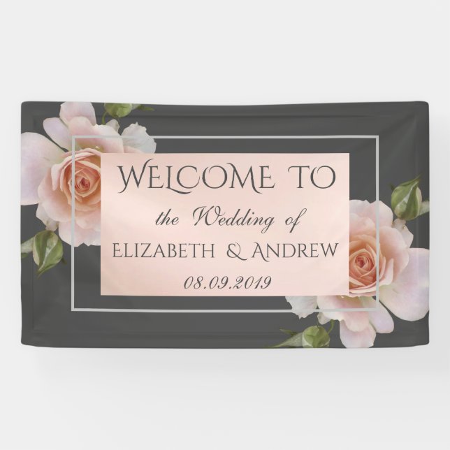 Elegant Chic Roses , Floral  Wedding Banner (Horizontal)