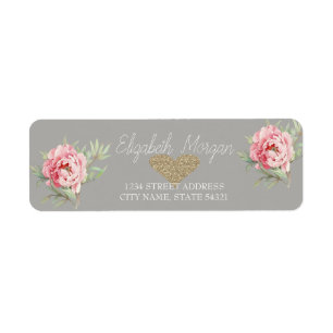 Elegant Chic Roses,Glitter Heart Address Label