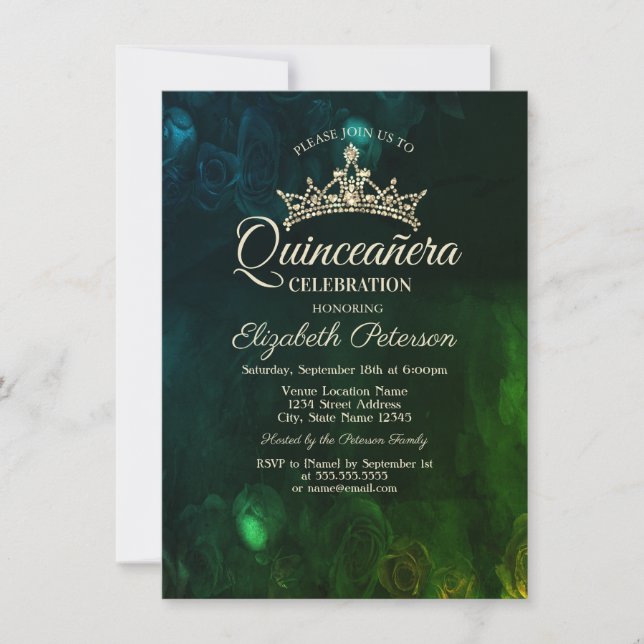 Elegant Chic Roses Gothic Quinceañera  Invitation (Front)