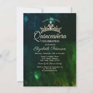 Elegant Chic Roses Gothic Quinceañera  Invitation