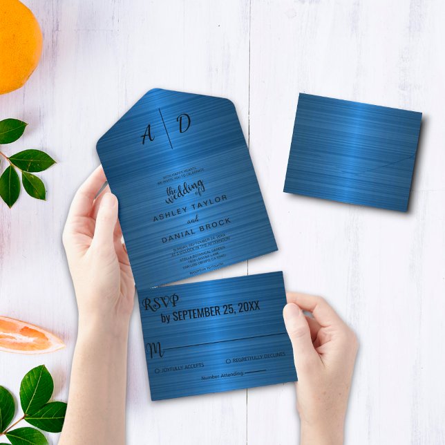 Elegant chic rustic blue All in One Wedding Invite (Creator Uploaded)