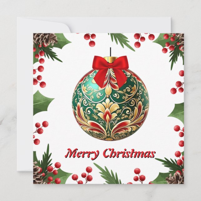 Elegant Chic Rustic Colourful Merry Christmas Ball Holiday Card (Front)