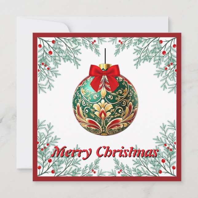 Elegant Chic Rustic Colourful Merry Christmas Ball Holiday Card (Front)