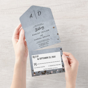 Elegant chic rustic grey stars lights Wedding All  In One Invitation