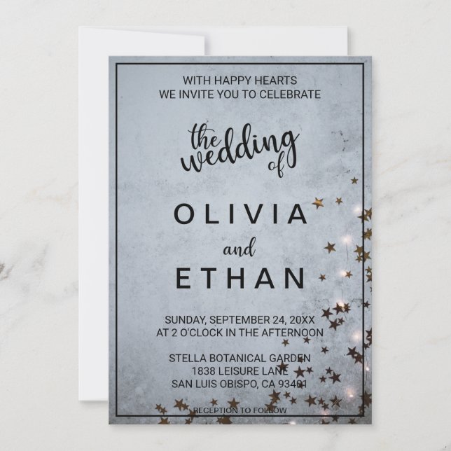 Elegant chic rustic grey stars lights Wedding Invi Invitation (Front)