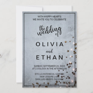 Elegant chic rustic grey stars lights Wedding Invi Invitation