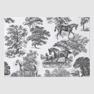 Elegant Chic Rustic Horses Black White Toile  Tissue Paper