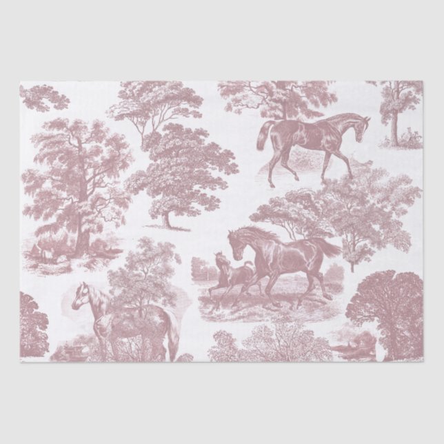 Elegant Chic Rustic Horses Soft Pink Toile  Tissue Paper (Front)