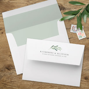 Elegant Chic Rustic Olive Watercolor Wedding Envelope