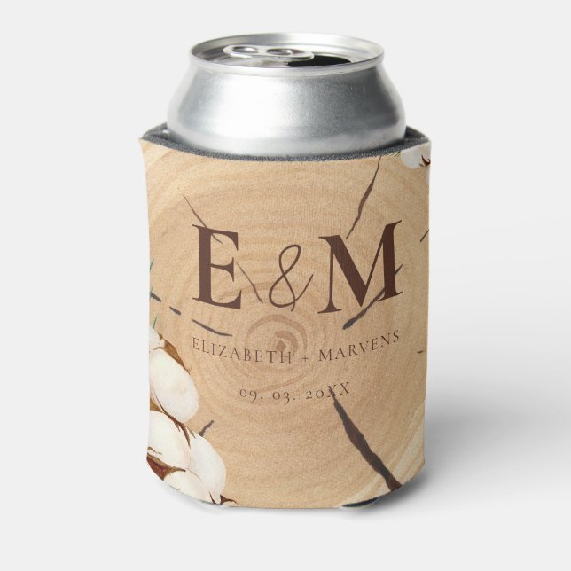 Elegant & Chic Rustic Wedding Wooden Thank You Can Cooler (Can Back)