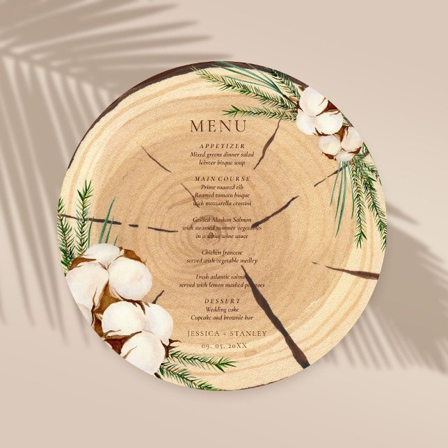 Elegant & Chic Rustic Wood cut  Wedding Menu Card (Creator Uploaded)