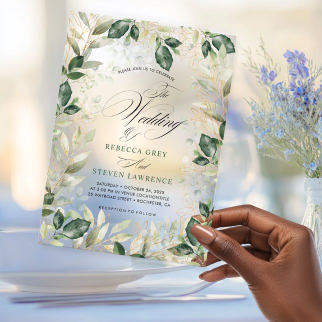 Elegant Chic Sage Eucalyptus Wedding Calligraphy Acrylic Invitations (Creator Uploaded)