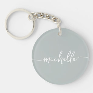 Elegant Chic Sage Green Monogram Script Key Ring