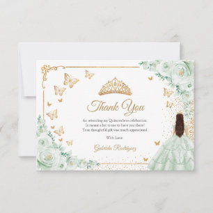 Elegant Chic Sage Green Roses Gold Quinceanera Thank You Card