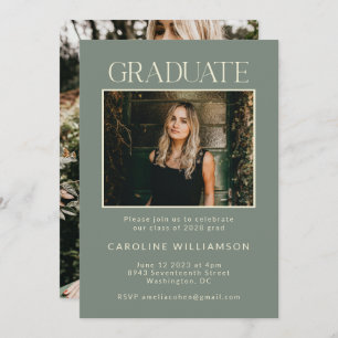 Elegant Chic Sage Green Two Photo Graduation Party Invitation