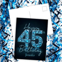 Elegant Chic Sapphire Blue and Black 45th Birthday