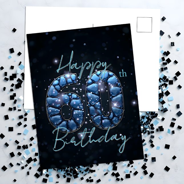 Elegant Chic Sapphire Blue and Black 60th Birthday Postcard (Creator Uploaded)