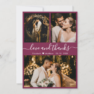 Elegant Chic Script 3 Photo Collage Wedding Thank Thank You Card