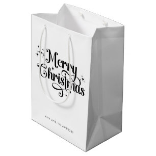 Elegant Chic Script Black & White Merry Christmas Medium Gift Bag