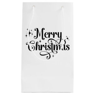 Elegant Chic Script Black & White Merry Christmas Small Gift Bag