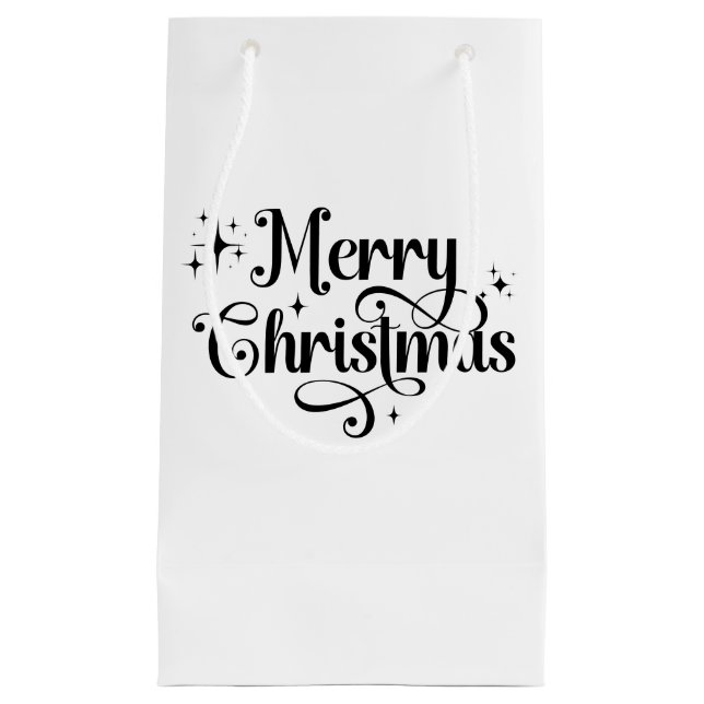 Elegant Chic Script Black & White Merry Christmas Small Gift Bag (Front)