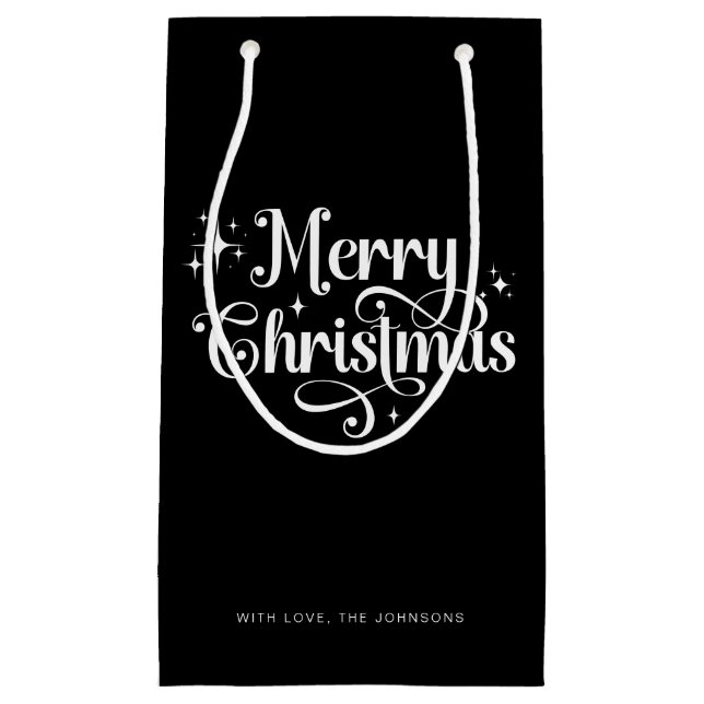 Elegant Chic Script Black & White Merry Christmas Small Gift Bag (Front)