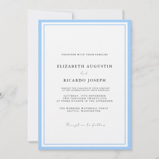 Elegant & Chic Script Blue  Wedding  Invitation (Front)