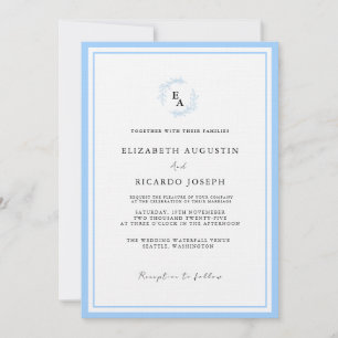 Elegant & Chic Script Blue  Wedding  Invitation