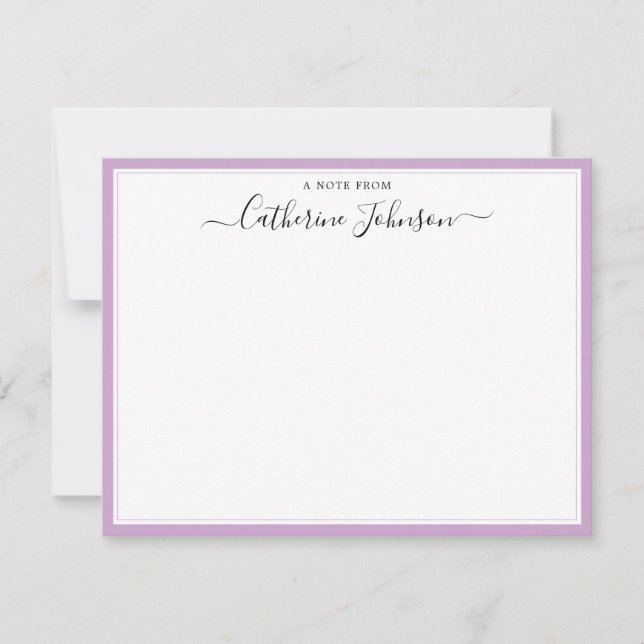 Elegant Chic Script Calligraphy A Note From Purple Card (Front)