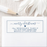 Elegant Chic Script Christmas Return Address Label<br><div class="desc">Elegant,  Modern Navy and White Hand Lettered Christmas Family Return Address Labels. Featuring a pretty hand-written script with saying "merry christmas" in swash-tail font,  a little heart shape,  around thin line frame background. Great for Christmas holiday season,  easy to personalise them with your names and return address info.</div>