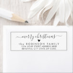 Elegant Chic Script Christmas Return Address Label<br><div class="desc">Elegant,  Modern Black and White Hand Lettered Christmas Family Return Address Labels. Featuring a pretty hand-written script with saying "merry christmas" in swash-tail font,  a little heart shape,  around thin line frame background. Great for Christmas holiday season,  easy to personalise them with your names and return address info.</div>