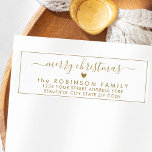 Elegant Chic Script Christmas Return Address Label<br><div class="desc">Elegant,  Modern Gold and White Hand Lettered Christmas Family Return Address Labels. Featuring a pretty hand-written script with saying "Merry Christmas" in swash-tail font,  a little heart shape,  around thin line frame background. Great for Christmas holiday season,  easy to personalise them with your names and return address info.</div>
