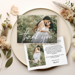Elegant Chic Script Heart Wedding Photo Thank You Card