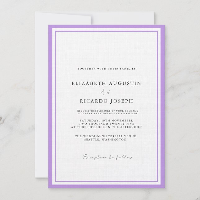Elegant & Chic Script Lavender  Wedding  Invitation (Front)