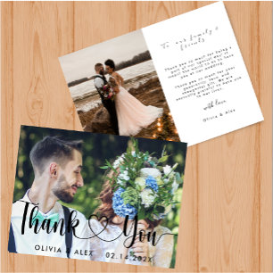 Elegant Chic Script Love Heart Thank You card