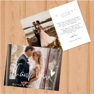 Elegant Chic Script Love Heart Thank You card