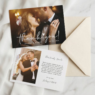 Elegant Chic Script Love Heart Wedding Photo Thank You Card