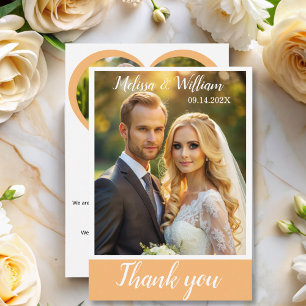 Elegant Chic Script Love Heart Wedding Photo  Thank You Card