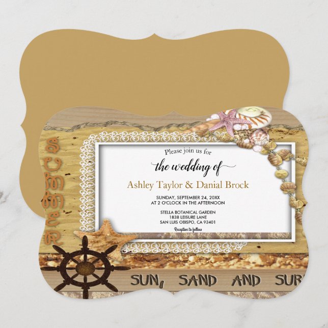 Elegant Chic Script Navy Coastal Summer Wedding Invitation (Front/Back)