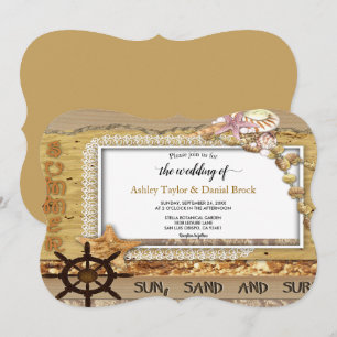 Elegant Chic Script Navy Coastal Summer Wedding Invitation
