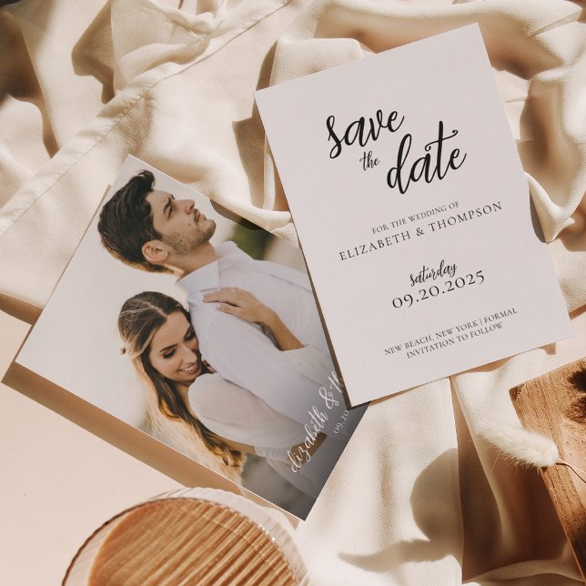 Elegant Chic Script Photo Wedding Save The Date Invitation (Creator Uploaded)