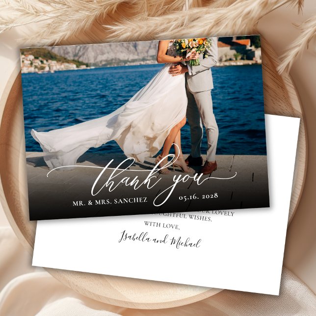 Elegant Chic Script Photo Wedding Thank You Card (Creator Uploaded)
