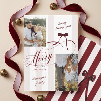 Elegant Chic Script Red Bow Merry Christmas Photo Holiday Card