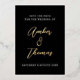 Elegant Chic Script Save the Date Black & Gold
