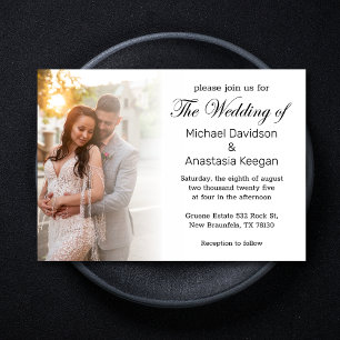 elegant chic script wedding day photo invitation