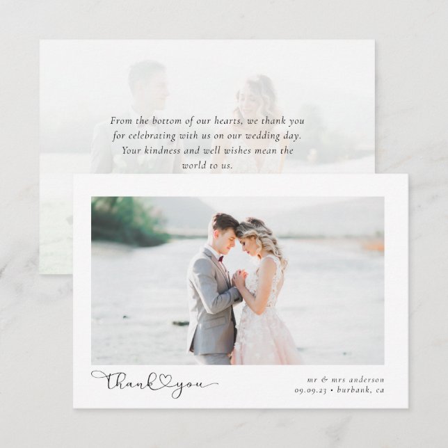 Elegant Chic Script Wedding Photo Thank You Card (Front/Back)