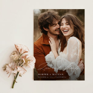 Elegant Chic Script Wedding Photo Thank You Card