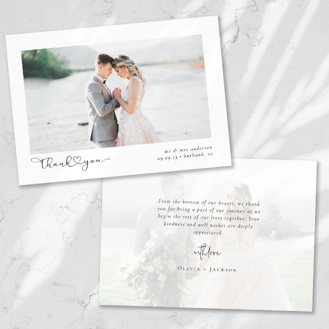 Elegant Chic Script Wedding Photo Thank You Card (Creator Uploaded)