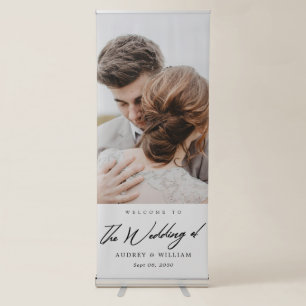 Elegant Chic Script Welcome: Modern Photo Wedding Retractable Banner