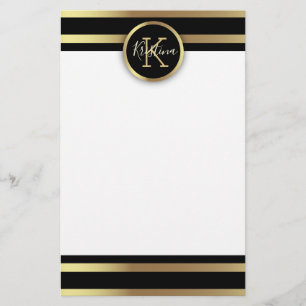 Elegant Chic Shiny Gold and Black Striped   Stationery